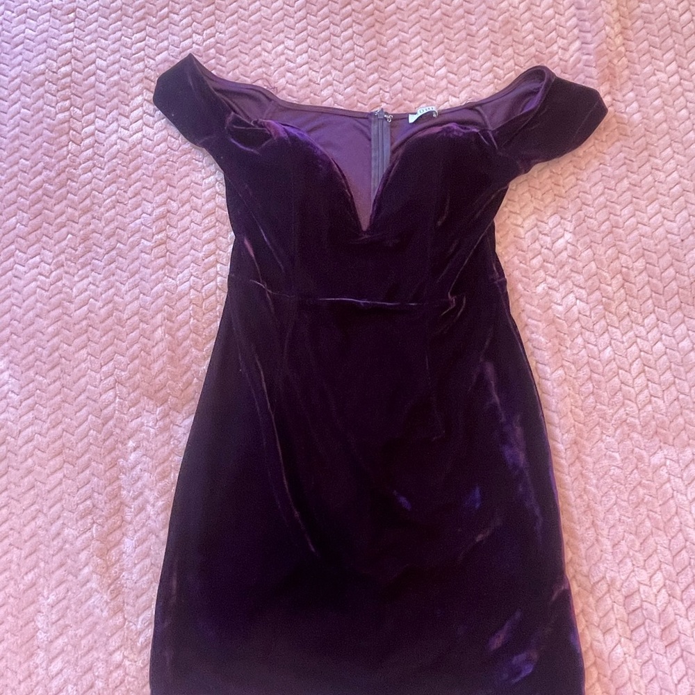 velvert purple off the shoulder mini dress size small